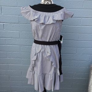 Nine West Black White Stripe Peasant Dress